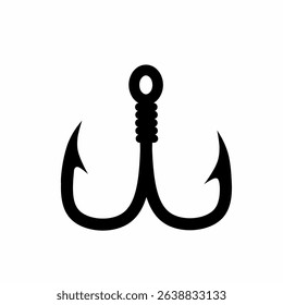 Three pronged fishing hook vector on white background.