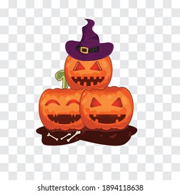 three pumkins with hat and bone concept