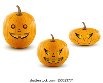  three pumpkin Halloween different sizes on a white background