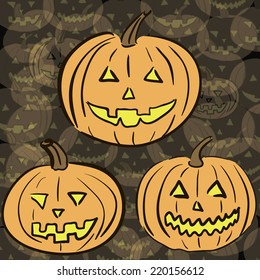 Three pumpkins for a Halloween against the transparent