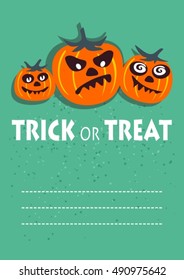 Three pumpkins. Halloween greeting card, poster, flyer, banner, invitation.