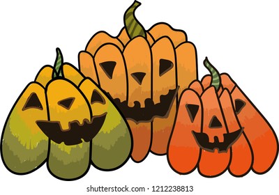 Three pumpkins with kind faces, these are used for Halloween