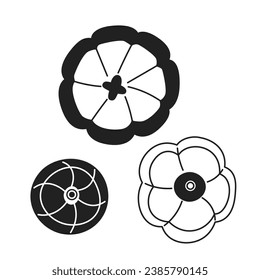 Three pumpkins top view black and white 2D cartoon object. Thanksgiving decor isolated vector outline item. Autumnal vibes. Harvest veggies. Halloween vegetables monochromatic flat spot illustration