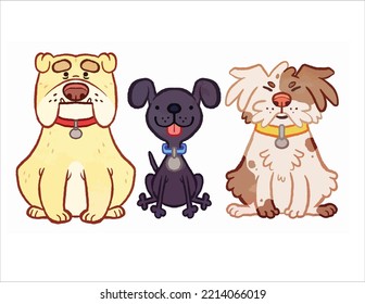 Three Puppy Dogs Vector Illustration