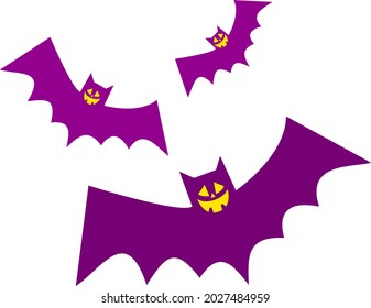 Three purple bats with cute faces. Halloween. Illustration on a white background.