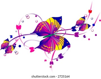 Three Purple Butterflies Purple Scrolls Stock Vector (Royalty Free ...