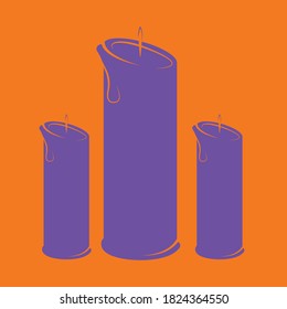 Three purple candle vector on orange background