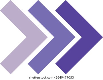 Three purple chevron arrows pointing right, arranged horizontally in light-to-dark gradient, designed in a modern flat style for use in navigation, interface, or infographic elements