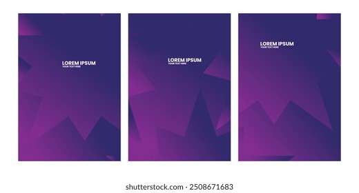Three purple and dark blue abstract geometric shapes.