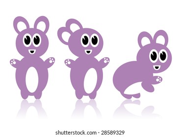 Three purple rabbits