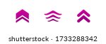 three purple squared arrows up icon. swipe up buttons set.  Isolated on white. Upload icon.  Upgrade, speed up sign. North pointing arrow.