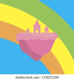 Tres torres moradas con un arco iris