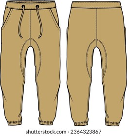 Three quarter ankle cut Shorts design concept vector template, Bermuda Capri Pants concept with front and back view for Soccer, basketball and running active wear Three quarter design.