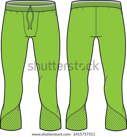 Three quarter base layer tights leggings Pants design flat sketch vector illustration, Compression Capri short Pants concept with front and back view, pants