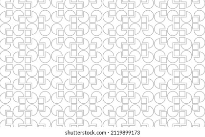 Three quarter circles and squares vector pattern using grey lines. Suitable for fabric, textile, and brand identity.