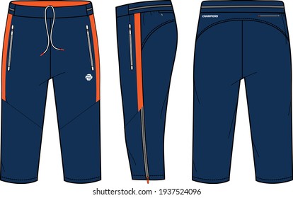 Three quarter Shorts design concept vector template, Bermuda Capri Pants concept with front and back view for Soccer, basketball, Volleyball, tennis, badminton and running active wear shorts design.