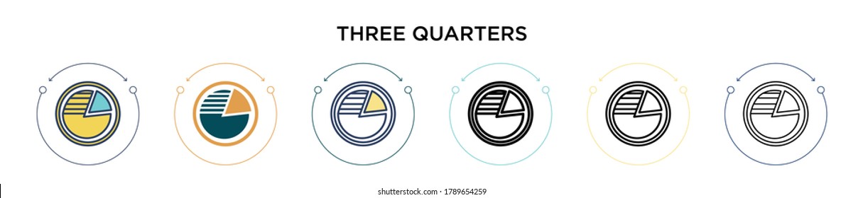 Three quarters icon in filled, thin line, outline and stroke style. Vector illustration of two colored and black three quarters vector icons designs can be used for mobile, ui, web