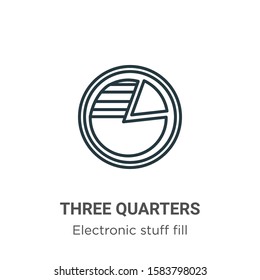 Three quarters outline vector icon. Thin line black three quarters icon, flat vector simple element illustration from editable electronic stuff fill concept isolated on white background