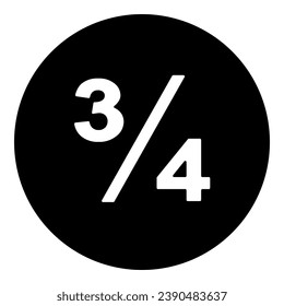 A three quarters symbol in the center. Isolated white symbol in black circle. Vector illustration on white background