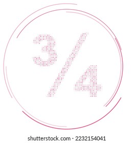 The three quarters symbol filled with pink dots. Pointillism style. Vector illustration on white background