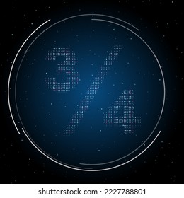 El símbolo de las tres cuartas partes está lleno de puntos blancos. Estilo de puntillismo. Algunos puntos son rosas. Ilustración vectorial sobre fondo azul con estrellas