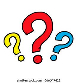 three question mark / cartoon vector and illustration, hand drawn style, isolated on white background.