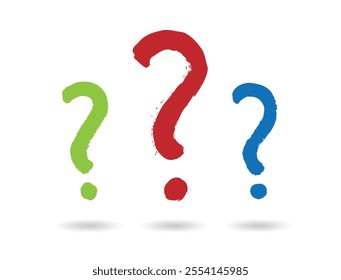 Three Question Marks Made with Paint Brush Strokes. Signs and symbols concept vector art. Problem brainstorming and solving issues