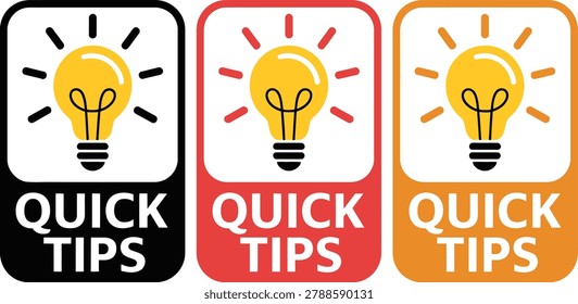 Three quick tips lightbulb in different colors