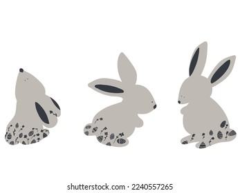 Three rabbits easter theme with eggs in silhouette