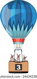 Three rabbits enjoying a balloon flight together