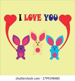 Three rabbits illustration design with I love you sayings
