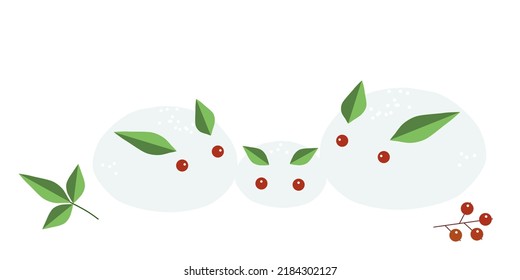 Three rabbits made from snow, nanten berries and leaves