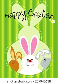 three rabbits on colorful background on easter day