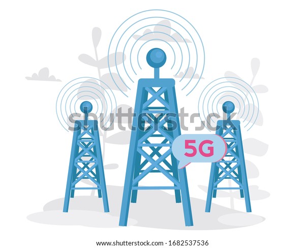 Three Radio towers, 5G internet 
Vector illustration for web banner, infographics,
mobile