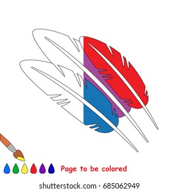 Three Rainbow Feathers, the coloring book to educate preschool kids with easy gaming level, the kid educational game to color the colorless half by sample.