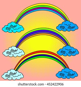 Three rainbow Pop art vector illustration. Beautiful style comic. Hand-drawn