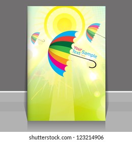Three rainbow umbrellas flying cover design