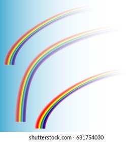Three rainbows disappearing in the sky, on a transparent background