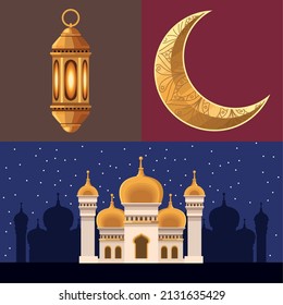 three ramadan kareem set icons