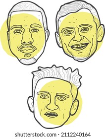 Three random faces illustrations, drawing