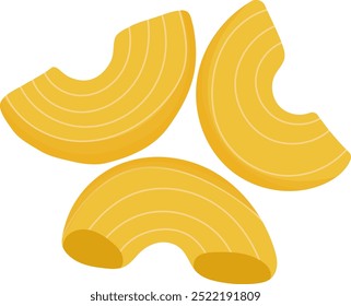 Three of Raw Macaroni Pasta Illustration Isolated on White Background