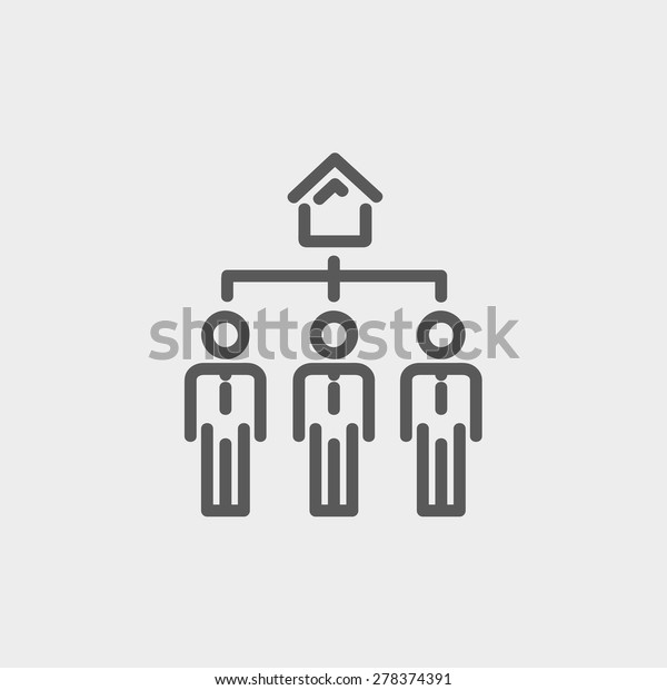 Three real estate agent in one house\
icon thin line for web and mobile, modern minimalistic flat design.\
Vector dark grey icon on light grey\
background.