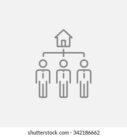 Three real estate agents line icon for web, mobile and infographics. Vector dark grey icon isolated on light grey background.