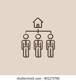 Tres agentes inmobiliarios dibujan un icono.