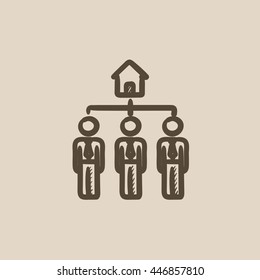 Drei Immobilienmakler, Vektorgrafik-Symbol einzeln auf dem Hintergrund. Handgezeichnete Drei Immobilienmakler-Ikone. Drei Immobilienmakler skizzieren ein Symbol für Infografik, Website oder App.