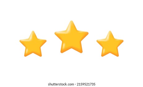 Three realistic 3d yellow glossy stars. Rating feedback concept. Achievements for games. Vector illustration