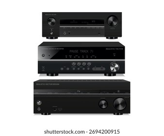 Video Tres receptores negros realistas del audio para el entretenimiento casero