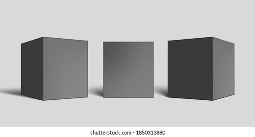 Three Realistic Black Cardboard Box. EPS10 Vector