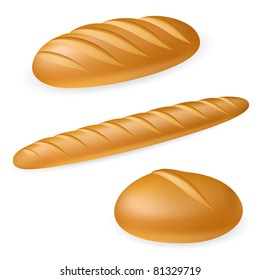 Three realistic bread. Illustration on white background