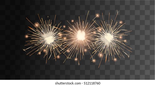 Three realistic bright bengal lights composition on on transparent background top view vector illustration